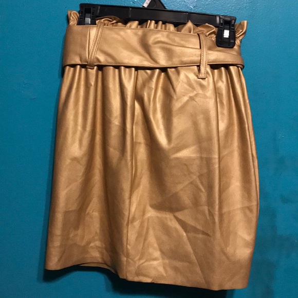 Gold Metallic Midi Skirt With Belt - Picture 2 of 2